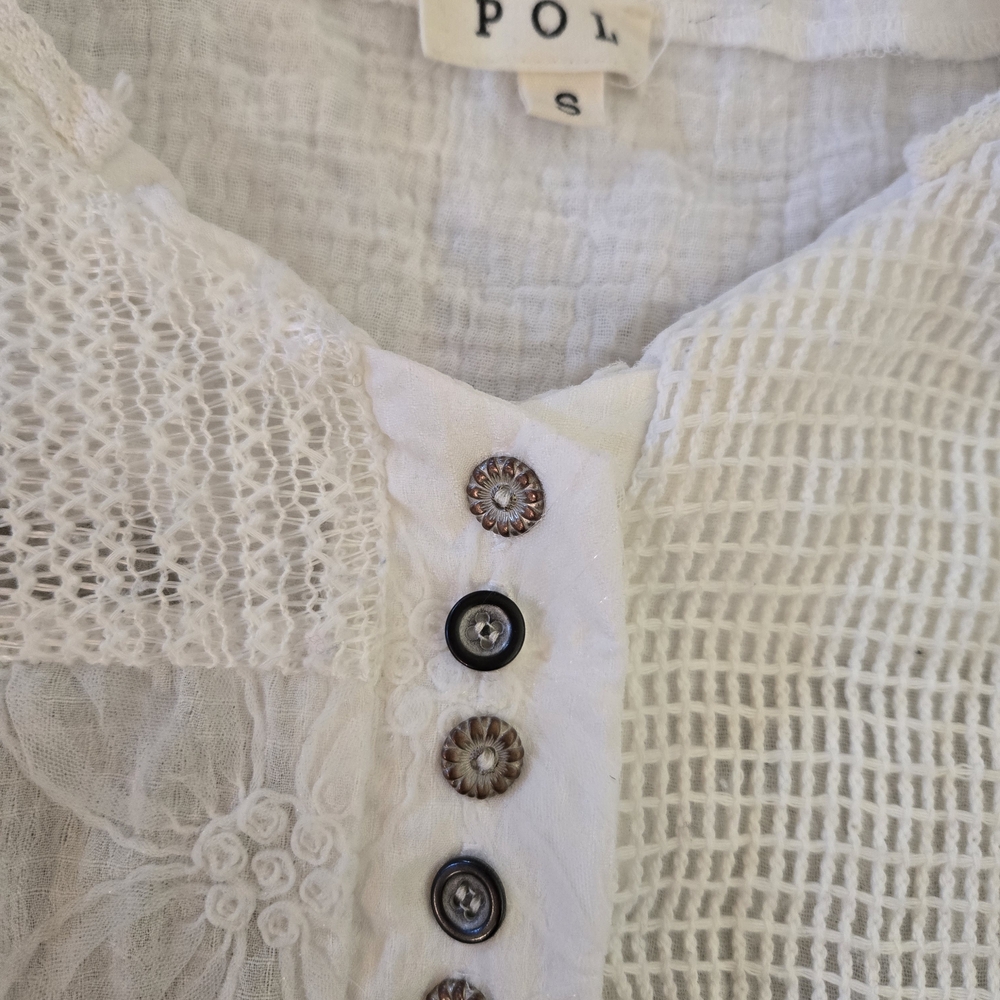 POL Lightweight White Patchwork Knit Top Womens S… - image 3